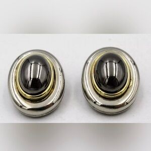 Vintage Earrings Clip On Gold Silver Signed Earrings Chunky Two Tone Jewelry LC